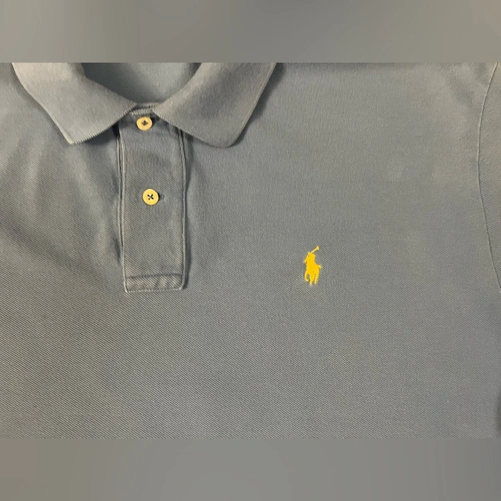 VINTAGE Polo Ralph Lauren Men Polo Shirt XXL Blue Rugby Logo Embroidery‎ E5
